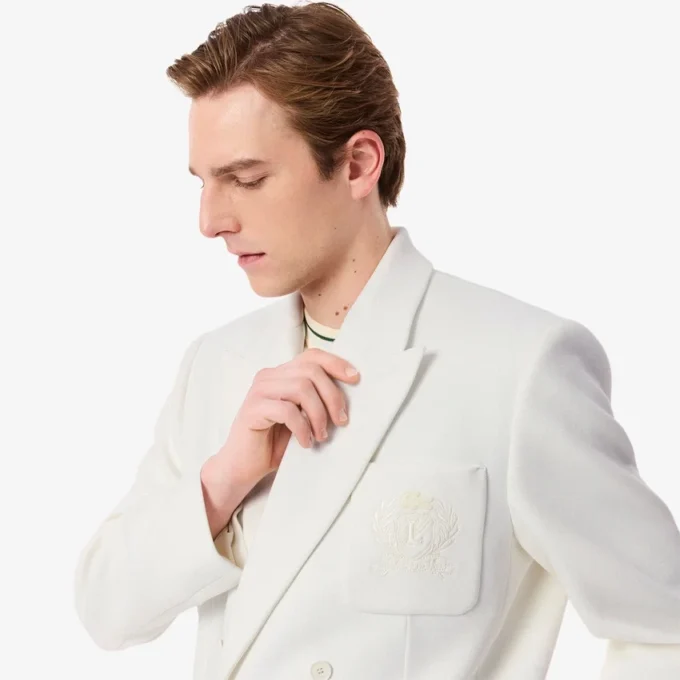 Blazer de homem com botões duplos e emblema Heritage bordado