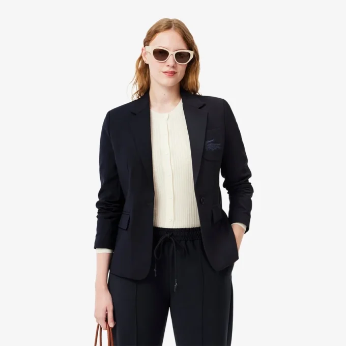 Blazer de lã com corte justo e logótipo bordado para mulher