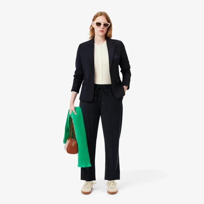 Blazer de lã com corte justo e logótipo bordado para mulher