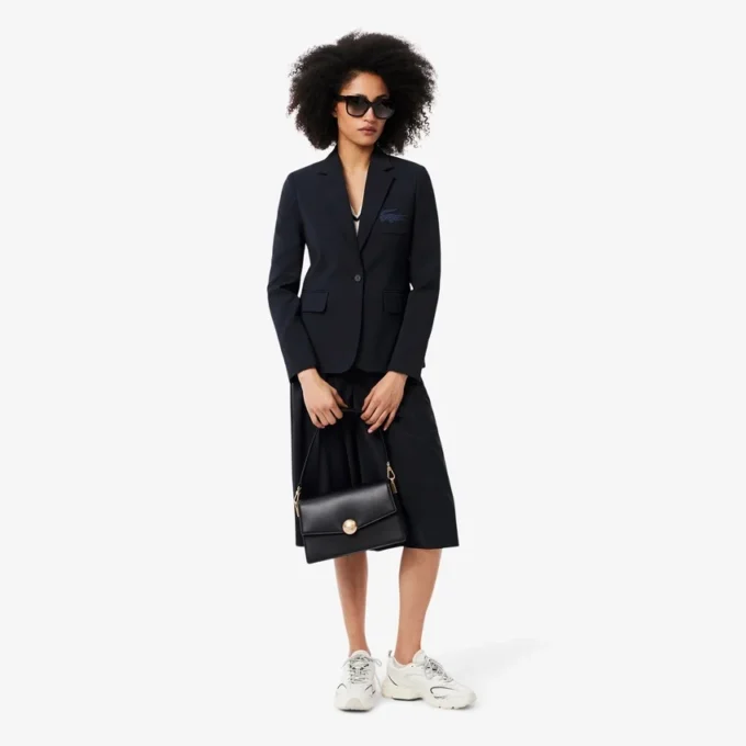 Blazer de lã com corte justo e logótipo bordado para mulher