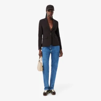Blazer de lã com corte justo e logótipo bordado para mulher