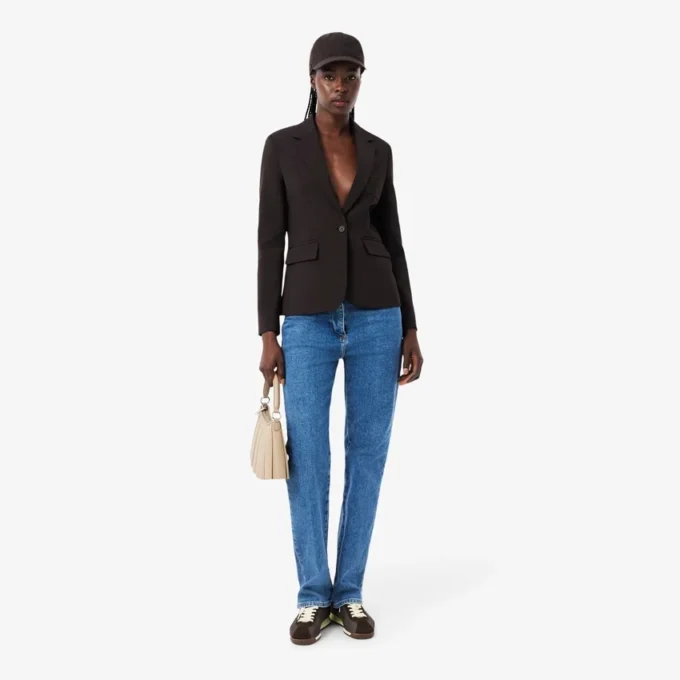 Blazer de lã com corte justo e logótipo bordado para mulher