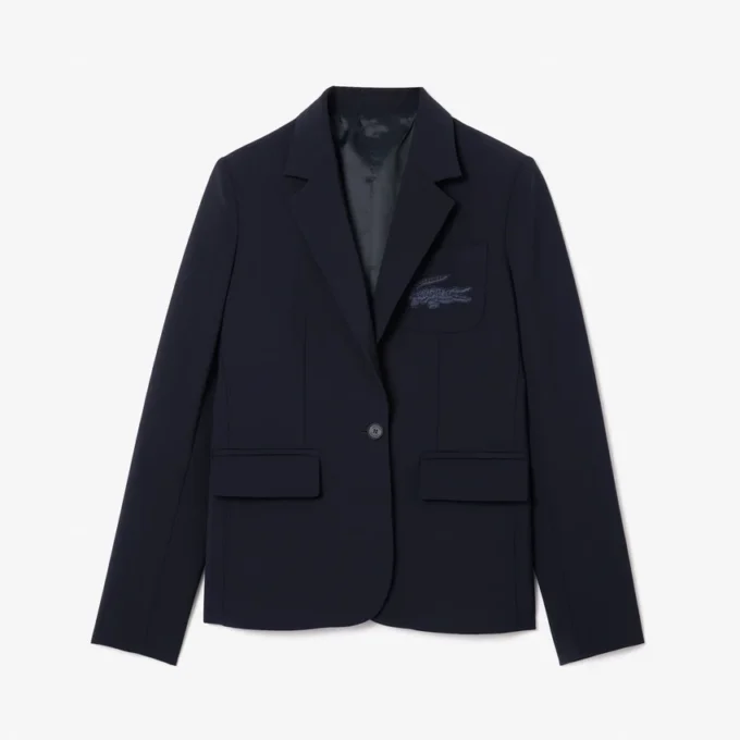 Blazer de lã com corte justo e logótipo bordado para mulher