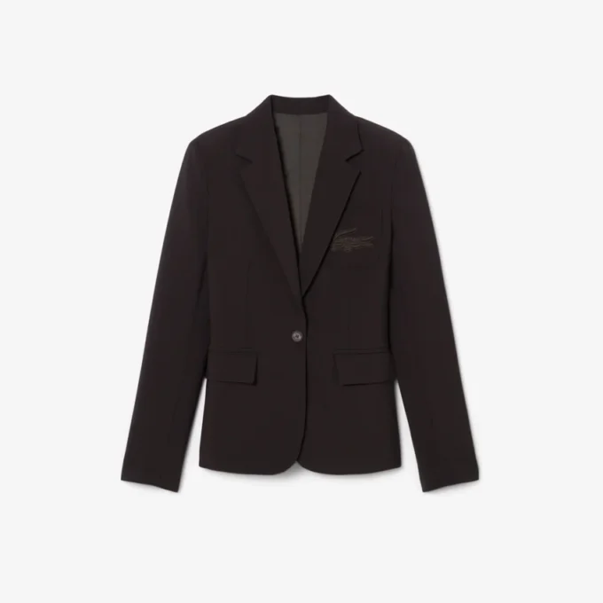 Blazer de lã com corte justo e logótipo bordado para mulher