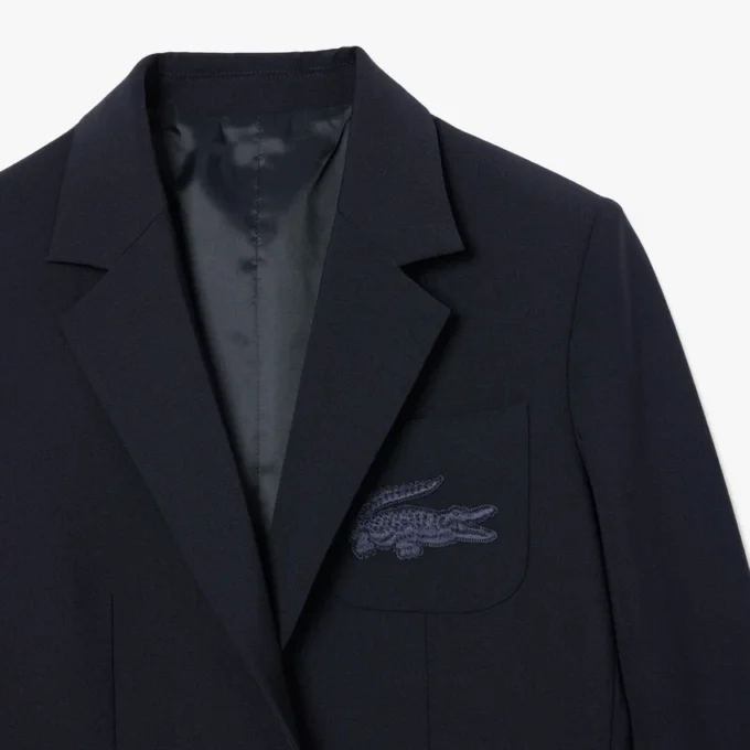 Blazer de lã com corte justo e logótipo bordado para mulher