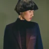 Blazer de lã com corte justo e logótipo bordado para mulher