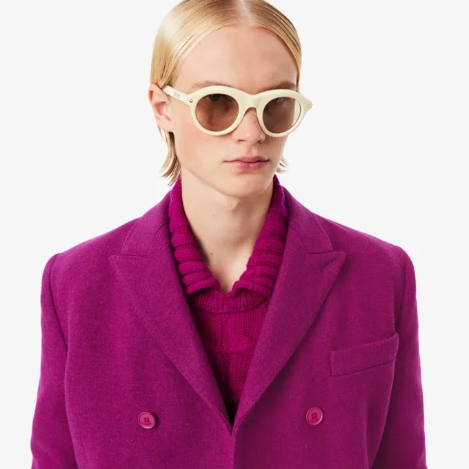 Blazer de lã marmorizada com botões duplos da passerelle