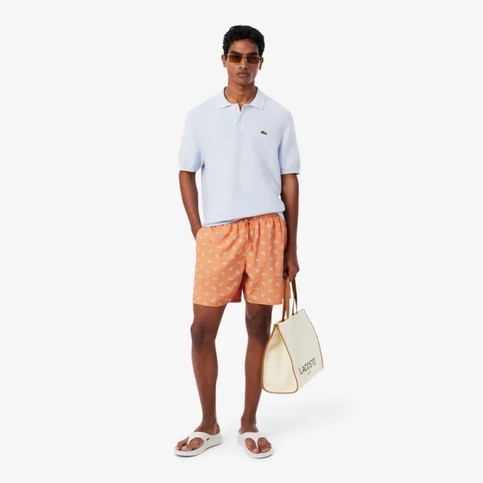 Boxers de banho de comprimento médio com padrão de crocodilo