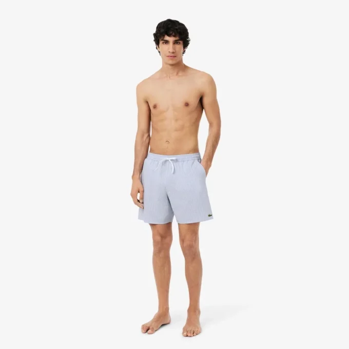 Boxers de banho de comprimento médio com riscas e textura para homem