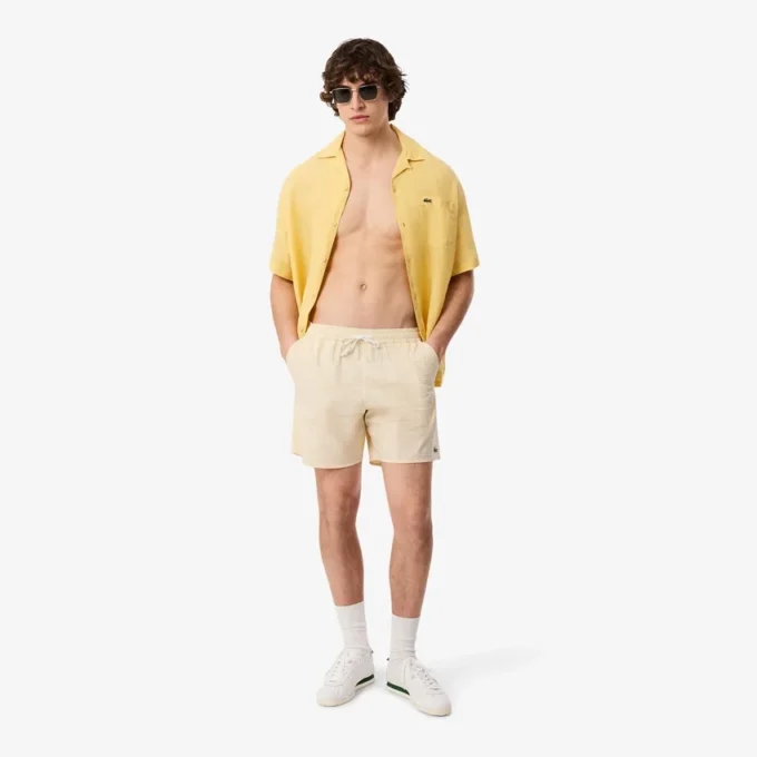 Boxers de banho de comprimento médio com riscas e textura para homem