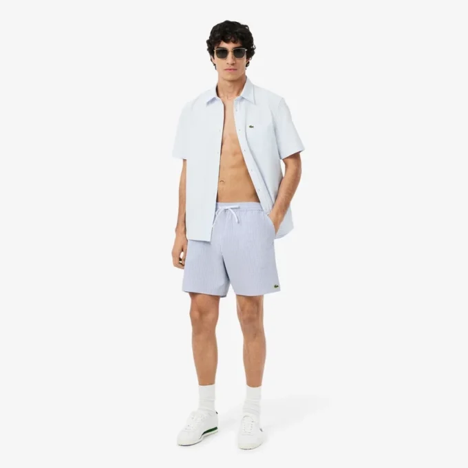 Boxers de banho de comprimento médio com riscas e textura para homem
