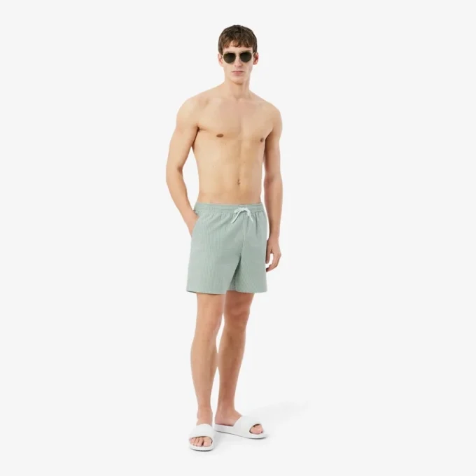 Boxers de banho de comprimento médio com riscas e textura para homem
