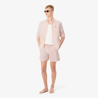 Boxers de banho de comprimento médio com riscas e textura para homem