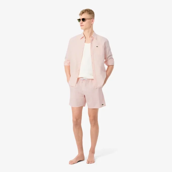 Boxers de banho de comprimento médio com riscas e textura para homem