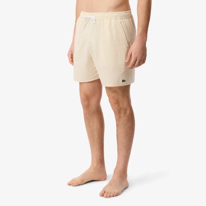 Boxers de banho de comprimento médio com riscas e textura para homem