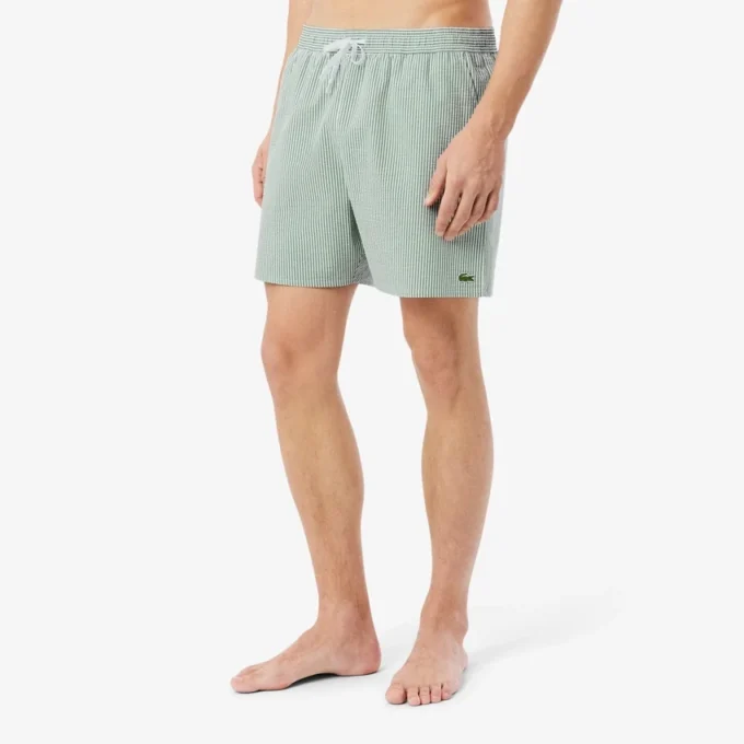 Boxers de banho de comprimento médio com riscas e textura para homem