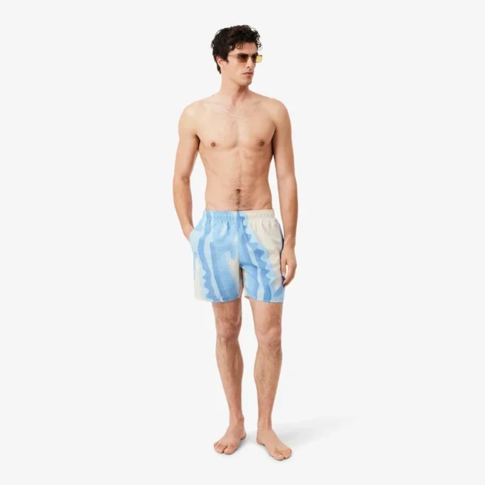 Boxers de banho de comprimento médio às riscas