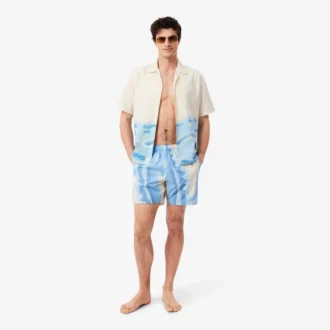 Boxers de banho de comprimento médio às riscas