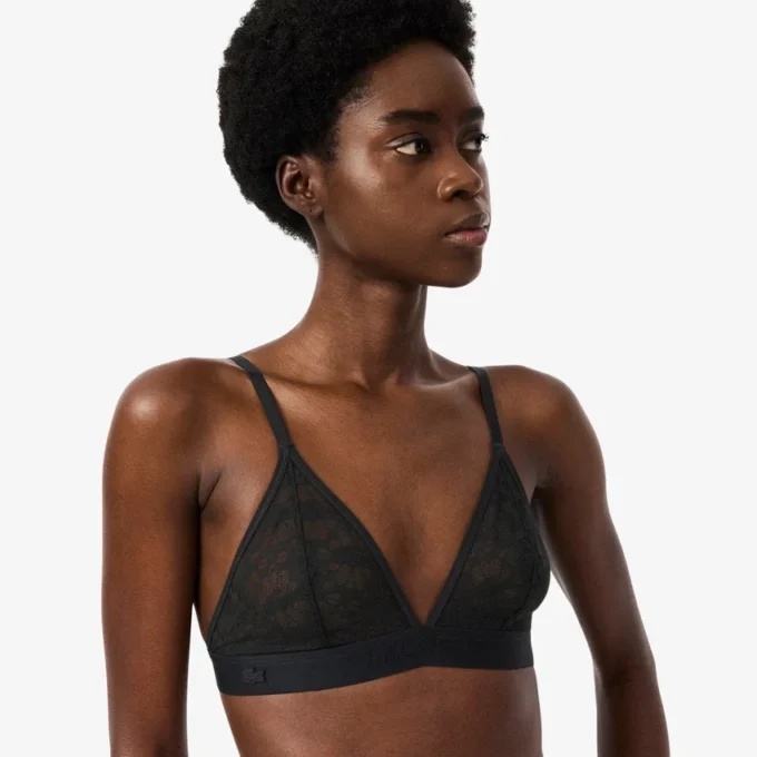 Bralette triangular com renda e logótipo