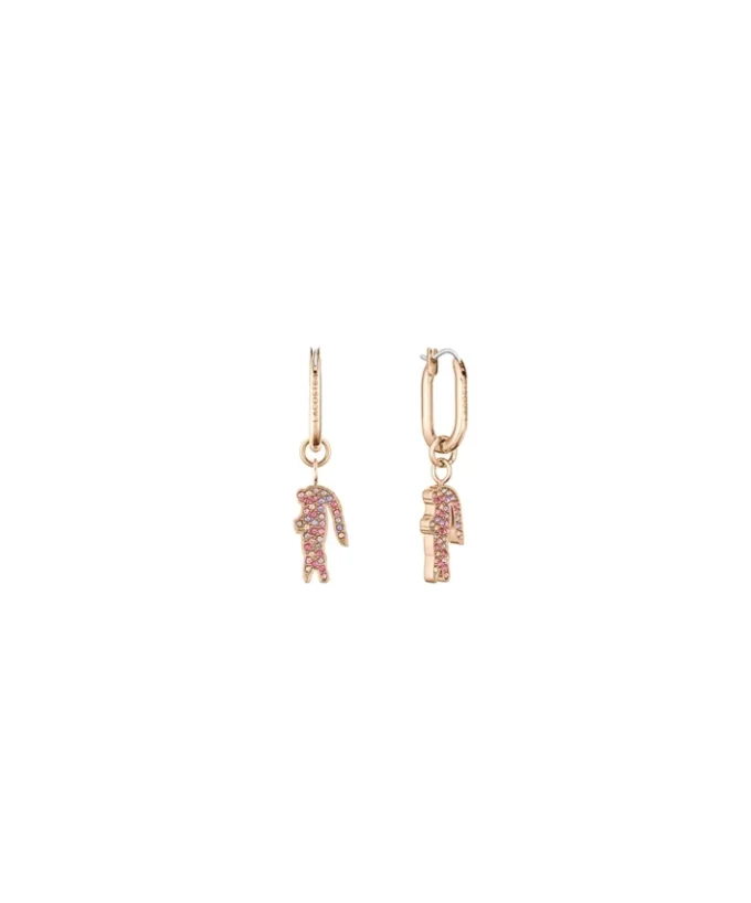 Brincos de ouro com pendente de crocodilo em cristal rosa