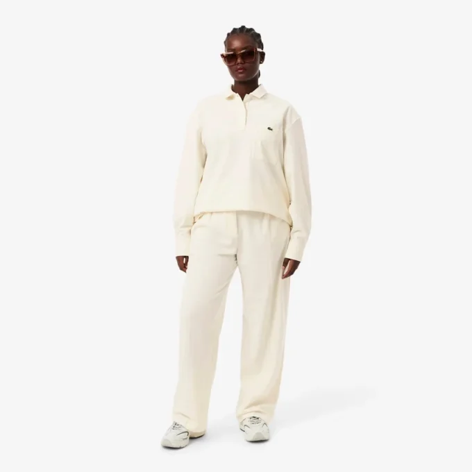 Calças de flanela plissadas oversized para mulher