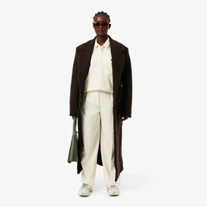 Calças de flanela plissadas oversized para mulher
