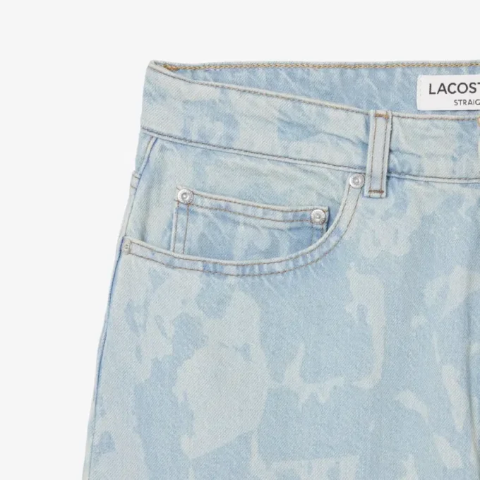 Calças de ganga de corte reto com padrão estampado para homem