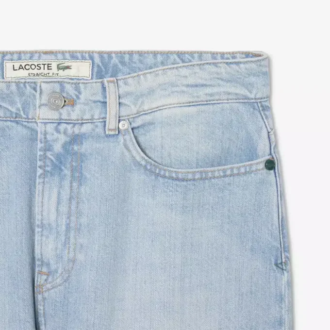 Calças de ganga índigo de corte reto com 5 bolsos para homem