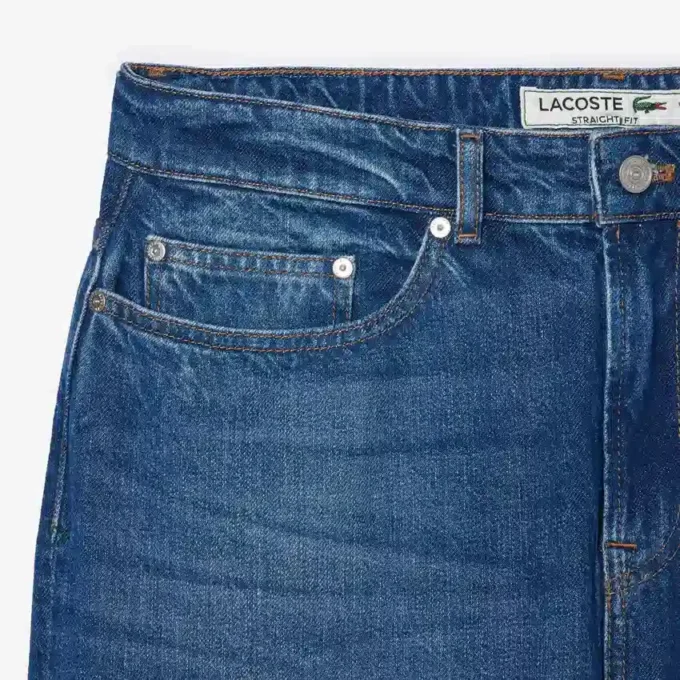 Calças de ganga índigo de corte reto com 5 bolsos para homem