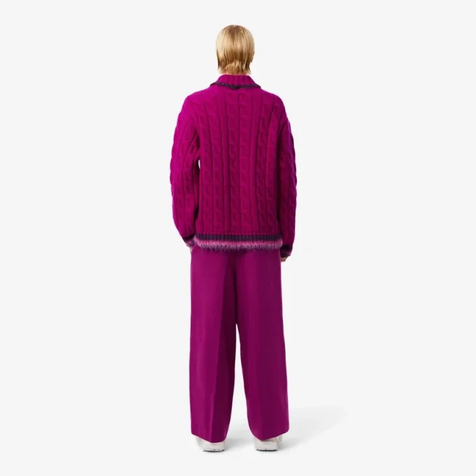 Calças de lã com efeito slub de corte largo da coleção Runway