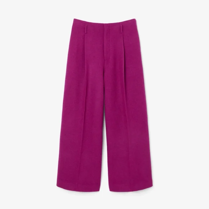 Calças de lã com efeito slub de corte largo da coleção Runway