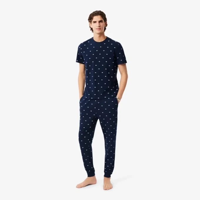 Calças de pijama de algodão estampadas para homem