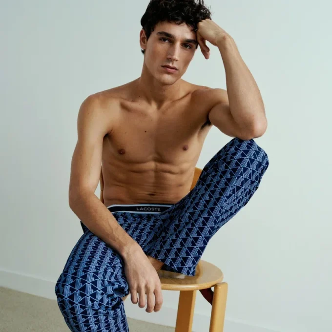 Calças de pijama em popeline com monograma para homem
