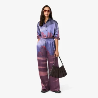 Calças Oversized com Estampado Paisagístico para Mulher