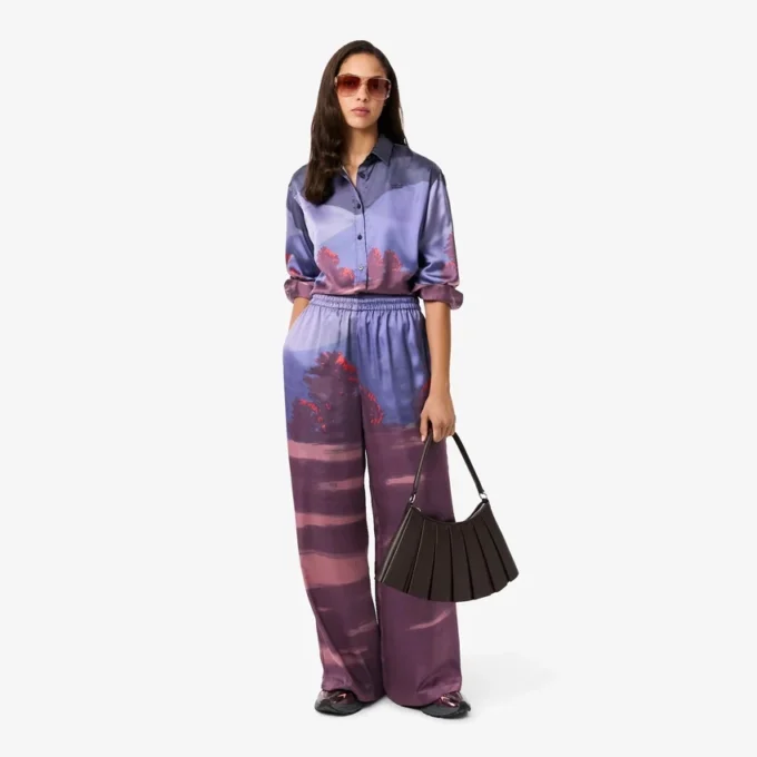 Calças Oversized com Estampado Paisagístico para Mulher