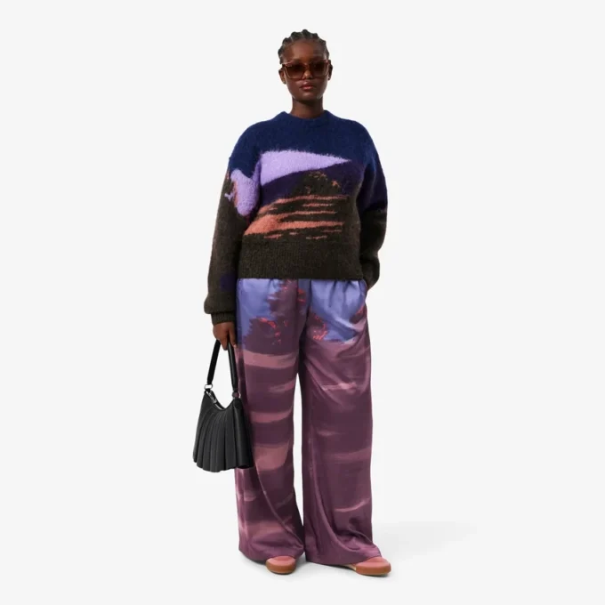 Calças Oversized com Estampado Paisagístico para Mulher
