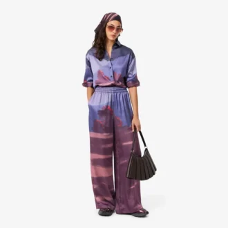Calças Oversized com Estampado Paisagístico para Mulher