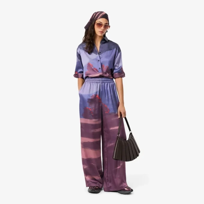 Calças Oversized com Estampado Paisagístico para Mulher
