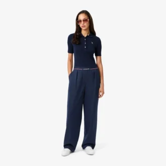 Calças plissadas oversized em mistura de lã para mulher