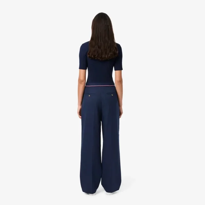 Calças plissadas oversized em mistura de lã para mulher