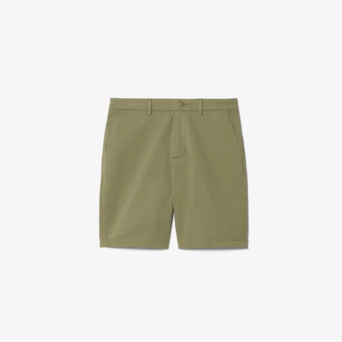 Calções bermudas chino em algodão elástico com corte regular