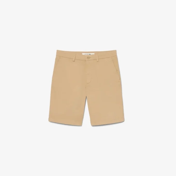Calções bermudas chino em algodão elástico com corte regular