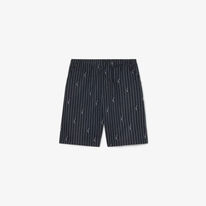 Calções de algodão com riscas e estampado de crocodilo