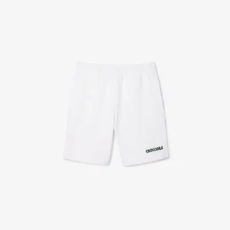 Calções de malha polar com bordado de texto, corte regular para homem