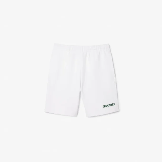 Calções de malha polar com bordado de texto, corte regular para homem