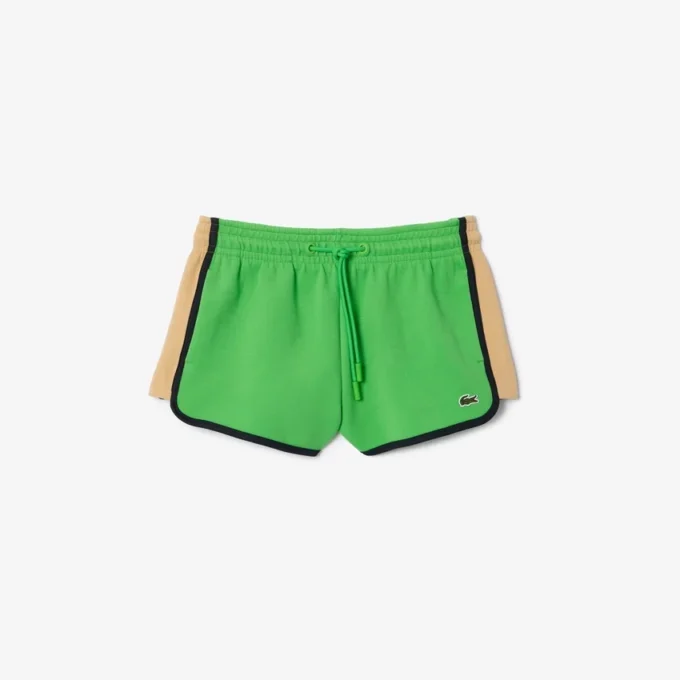 Calções de piqué com painéis contrastantes para mulher