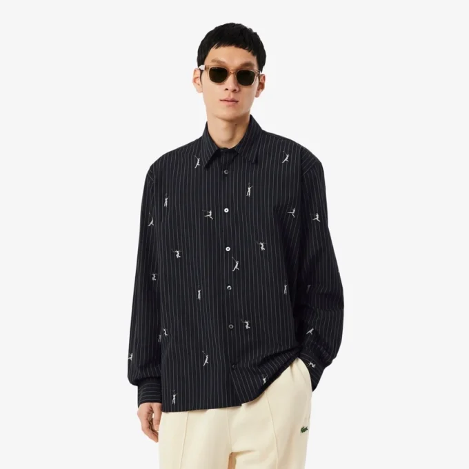 Camisa de algodão bordada com corte descontraído