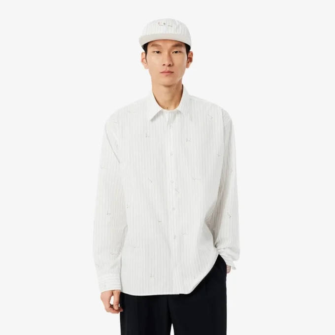 Camisa de algodão bordada com corte descontraído