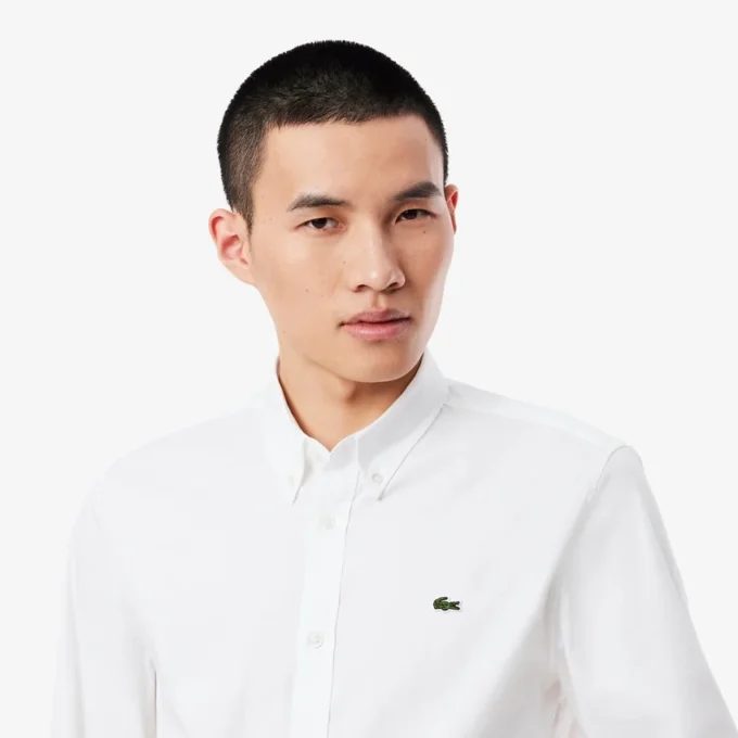 Camisa de algodão de corte justo para homem