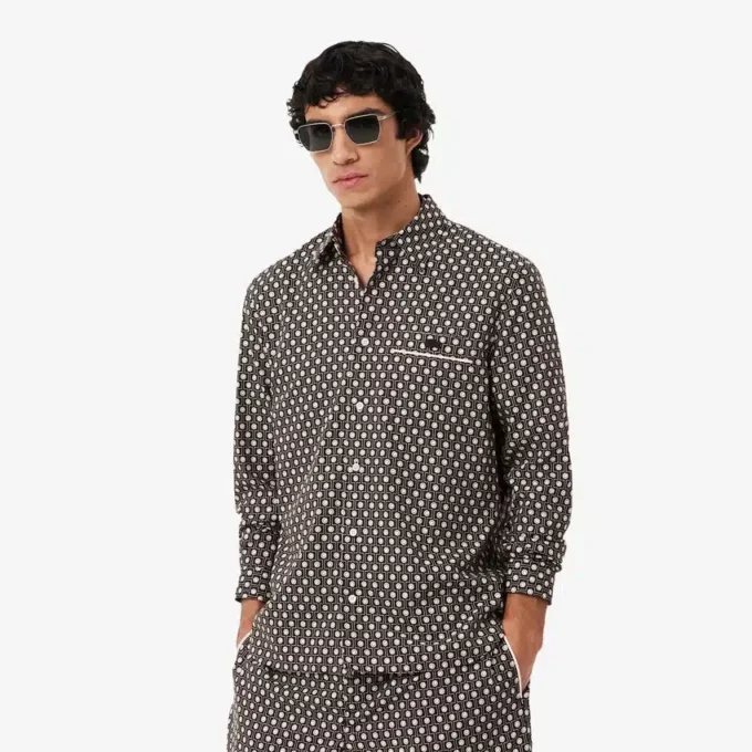 Camisa de algodão estampada de corte regular